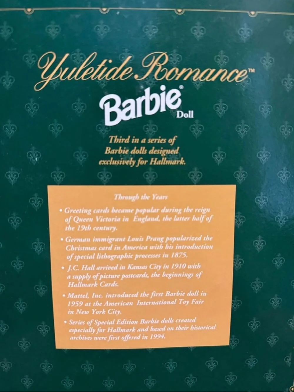 Barbie Yuletide Romance Green & Gold Collector Box Art